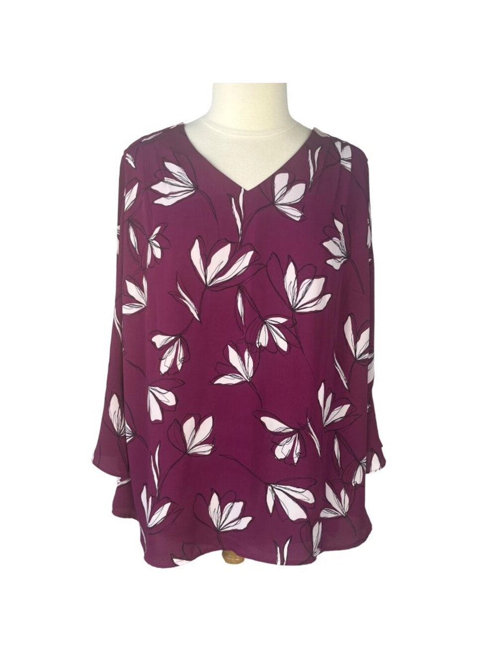 41 Hawthorn Blouse Womens 1X Burgundy Flare Sleeves Floral